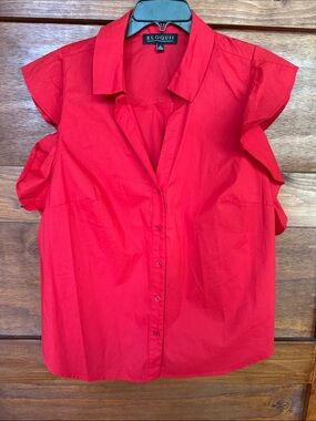 Eloquii Vibrant Red Ruffle Sleeve Button-Front Blouse